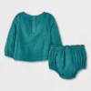 Baby Girls' Gauze Clipspot Ruffle Yoke Top & Bottom Set - Cat & Jack™ Dark Green