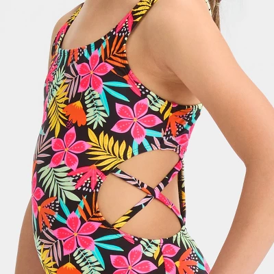 Girls' Cowabunga Floral One Piece Swimsuit - Cat & Jack™ 1 Girls' Cowabunga Floral One Piece Swimsuit - Cat & Jack™