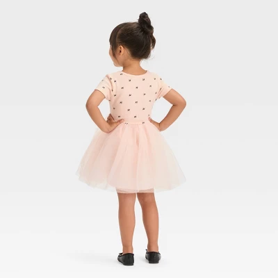 Toddler Girls' Bow-Tie Short Sleeve Knit Tulle Dress - Cat & Jack™ Pink 1 Toddler Girls' Bow-Tie Short Sleeve Knit Tulle Dress - Cat & Jack™ Pink