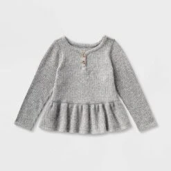 Toddler Girls' Adaptive Long Sleeve Henley Peplum Shirt - Cat & Jack™ Heather Gray -CAT & JACK Shop GUEST cacdff74 e42b 4967 8965 f7e3cf752573