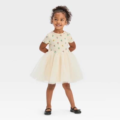 Toddler Girls' Floral Short Sleeve Knit Tulle Dress - Cat & Jack™ Off-White 3 Toddler Girls' Floral Short Sleeve Knit Tulle Dress - Cat & Jack™ Off-White - Image 3