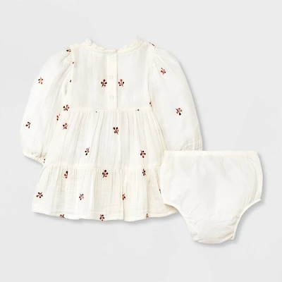 Baby Girls' Floral Embroidered Dress & Bottom Set - Cat & Jack™ Cream 1 Baby Girls' Floral Embroidered Dress & Bottom Set - Cat & Jack™ Cream