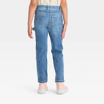Girls' High-Rise Carpenter Ankle Straight Jeans - Cat & Jack™ Medium Wash 1 Girls' High-Rise Carpenter Ankle Straight Jeans - Cat & Jack™ Medium Wash