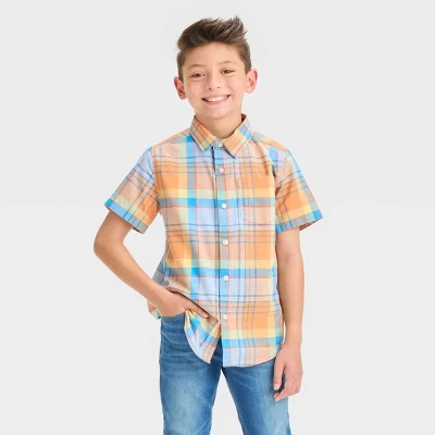 Boys' Short Sleeve Plaid Button-Down Shirt - Cat & Jack™ Orange 3 Boys' Short Sleeve Plaid Button-Down Shirt - Cat & Jack™ Orange - Image 3