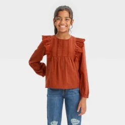 Girls' Long Sleeve Woven Ruffle Shirt - Cat & Jack™ Chestnut Orange 5 Girls' Long Sleeve Woven Ruffle Shirt - Cat & Jack™ Chestnut Orange -CAT & JACK Shop GUEST db707300 f1d3 4eaa 8365 b655c2fac748