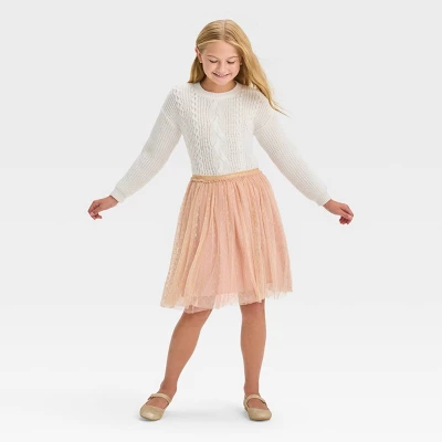Girls' Embroidered Holiday Skirt - Cat & Jack™ Gold 2 Girls' Embroidered Holiday Skirt - Cat & Jack™ Gold - Image 2
