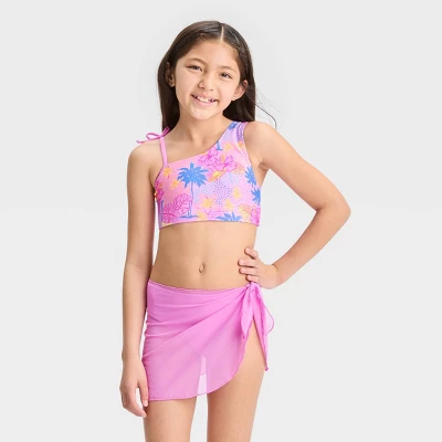 Girls' 'Sketchy Tropical Scenic With Sarong' Bikini Set - Cat & Jack™ Light Pink 4 Girls' 'Sketchy Tropical Scenic With Sarong' Bikini Set - Cat & Jack™ Light Pink - Image 4
