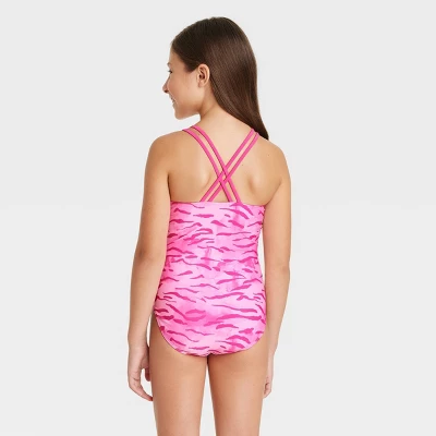 Girls' Tiger Tie-Dye One Piece Rash Guard - Cat & Jack™ Pink 2 Girls' Tiger Tie-Dye One Piece Rash Guard - Cat & Jack™ Pink - Image 2