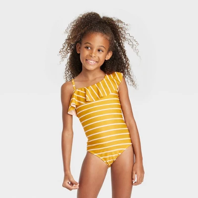 Girls' Striped One Piece Swimsuit - Cat & Jack™ Yellow 3 Girls' Striped One Piece Swimsuit - Cat & Jack™ Yellow - Image 3