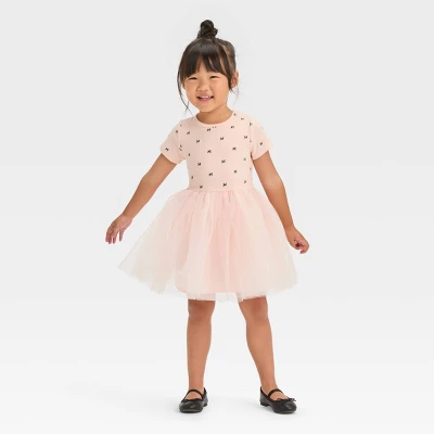 Toddler Girls' Bow-Tie Short Sleeve Knit Tulle Dress - Cat & Jack™ Pink 2 Toddler Girls' Bow-Tie Short Sleeve Knit Tulle Dress - Cat & Jack™ Pink - Image 2