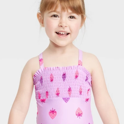 Toddler Girls' Strawberry One Piece Swimsuit - Cat & Jack™ Purple 1 Toddler Girls' Strawberry One Piece Swimsuit - Cat & Jack™ Purple