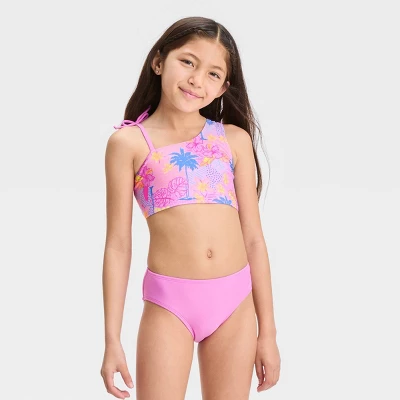 Girls' 'Sketchy Tropical Scenic With Sarong' Bikini Set - Cat & Jack™ Light Pink 1 Girls' 'Sketchy Tropical Scenic With Sarong' Bikini Set - Cat & Jack™ Light Pink