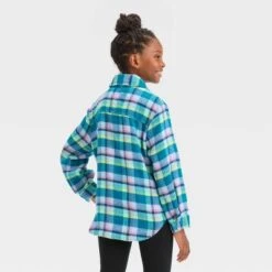 Girls' Plaid Button-Front Long Sleeve Shacket - Cat & Jackā¢